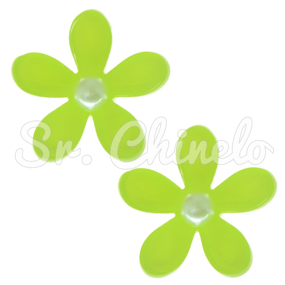 Aplique, Margarida 30mm com Pérola, Acrílico, Verde Neon