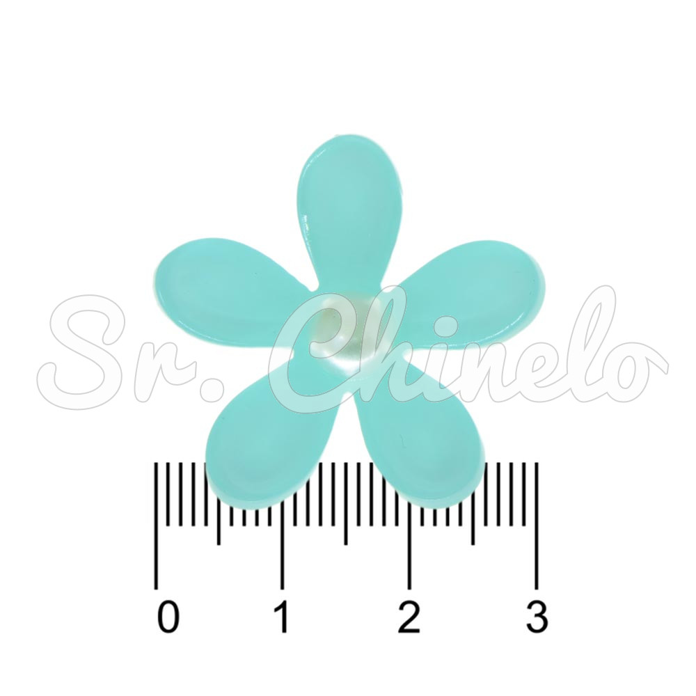 Aplique, Margarida 30mm com Pérola, Acrílico, Azul Tiffany