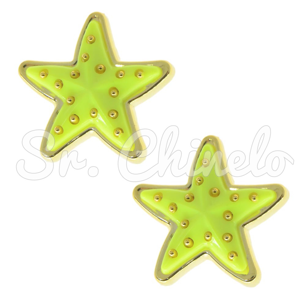 Aplique, Estrela do Mar 23mm, Plástico, Amarelo Neon