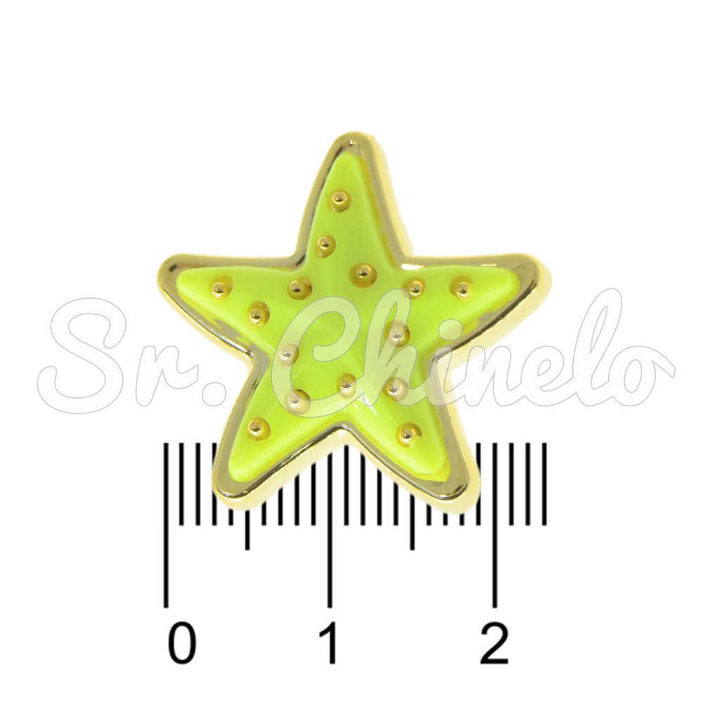 Aplique, Estrela do Mar 23mm, Plástico, Amarelo Neon