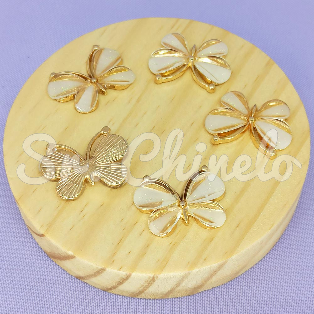 Aplique de Metal, Borboleta, Creme