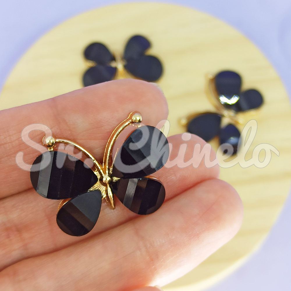 Aplique de Metal, Borboleta, Preto