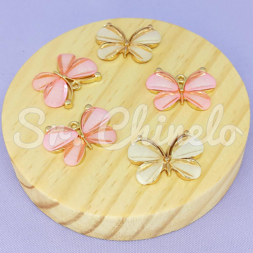 Aplique de Metal, Borboleta, Rosa Claro
