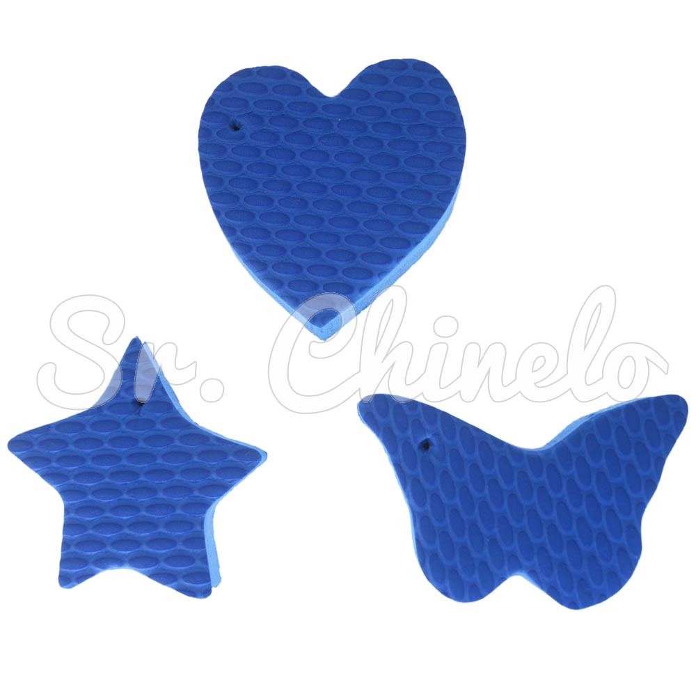 Kit de Pingentes de Borracha para Chaveiro, Estrela Coração e Borboleta, Azul Bic