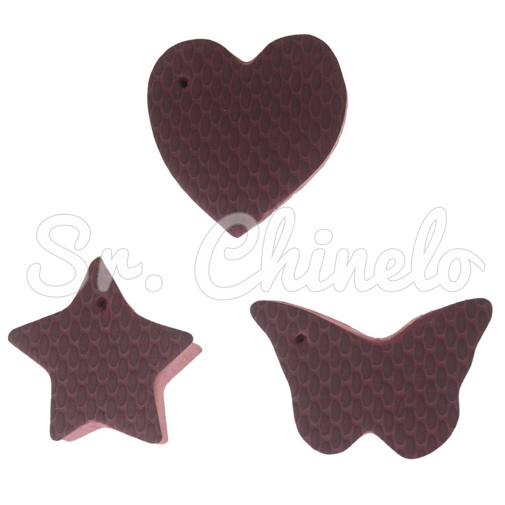 Kit de Pingentes de Borracha para Chaveiro, Estrela Coração e Borboleta, Bordô
