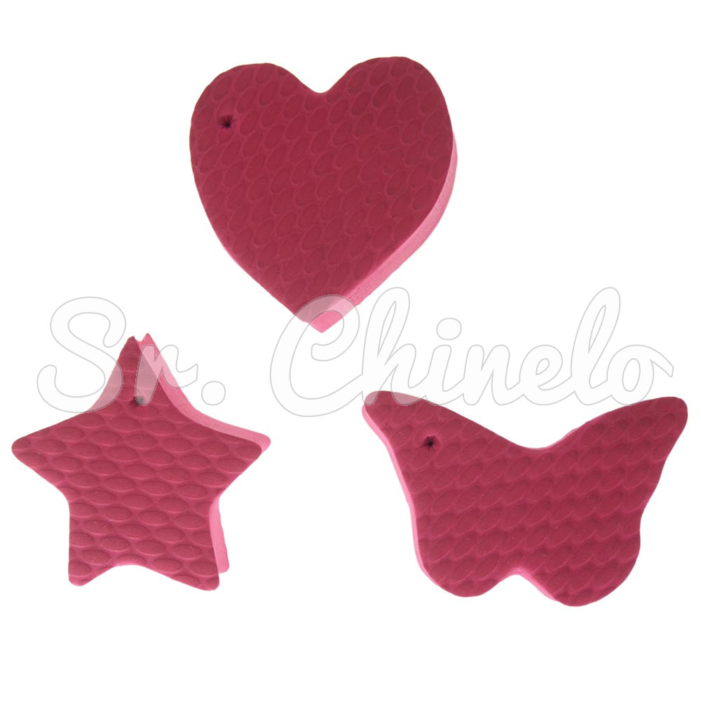 Kit de Pingentes de Borracha para Chaveiro, Estrela Coração e Borboleta, Vermelho Cardinal