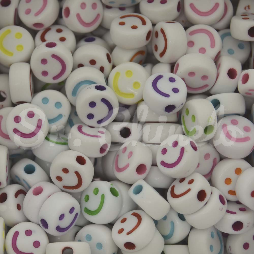 Miçanga Plástica, Smile 10mm, Branco/Colorido