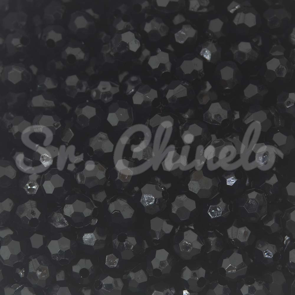 Bola Acrílica Sextavada, 06mm, Preto