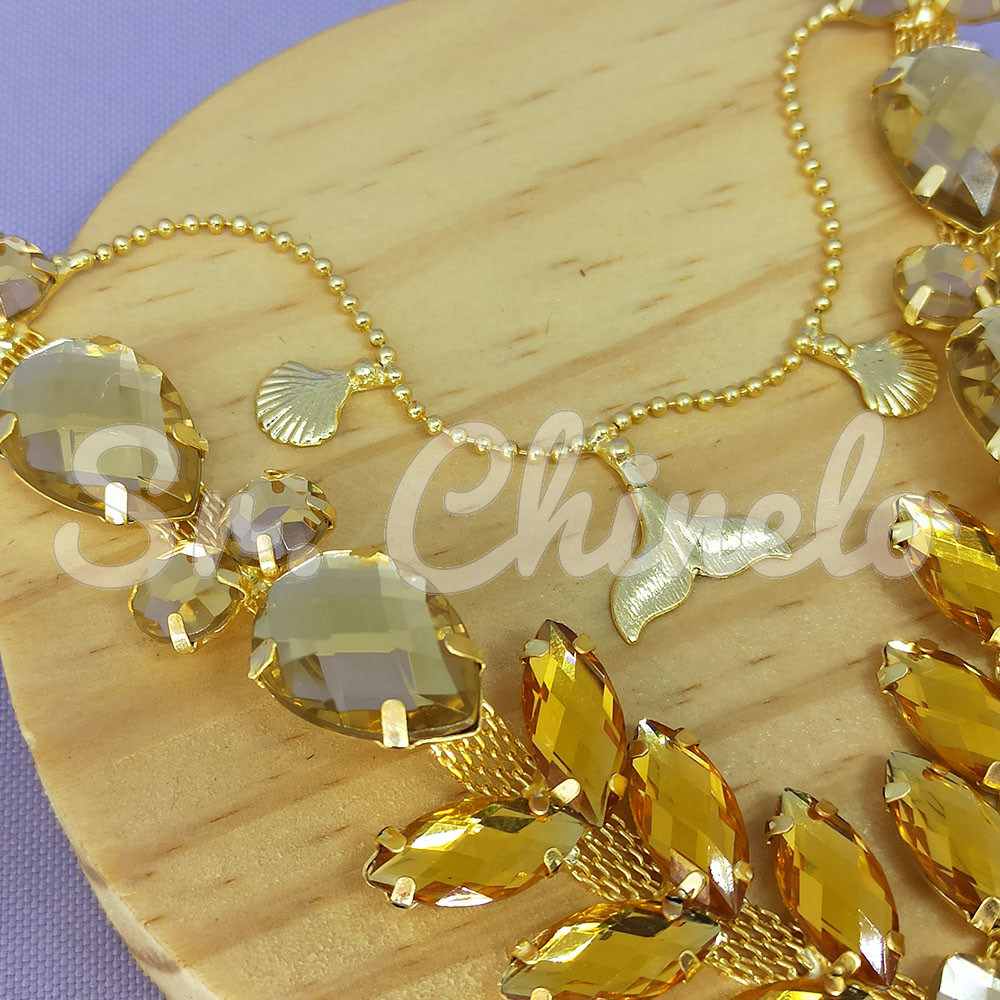 Cabedal Sirena, Banhado, Rebite, Correntinha, Amarelo Dourado