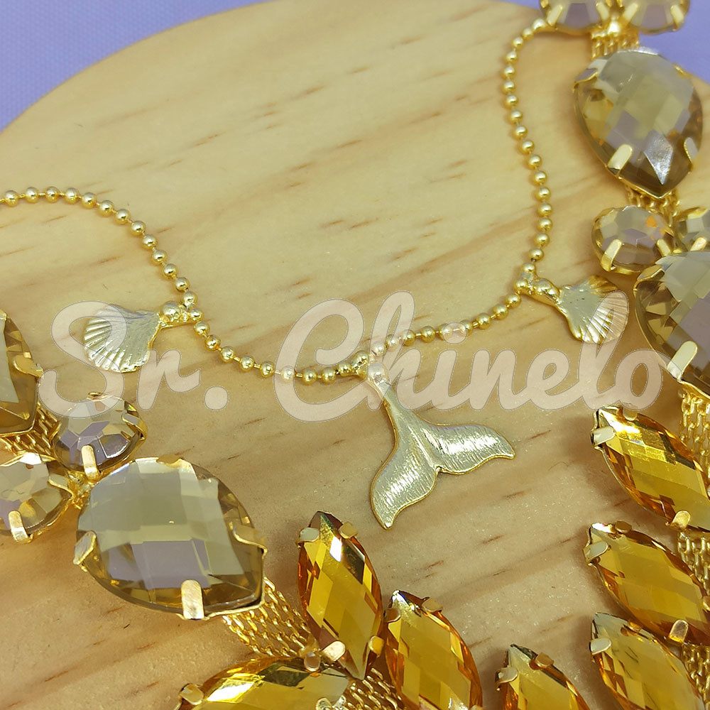Cabedal Sirena, Banhado, Rebite, Correntinha, Amarelo Dourado