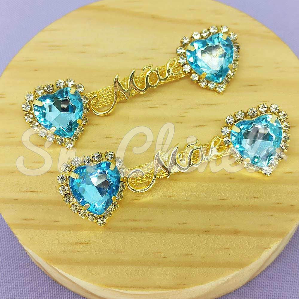Cabedal Mãe, Coração com Strass, Banhado, Rebite, Tiffany