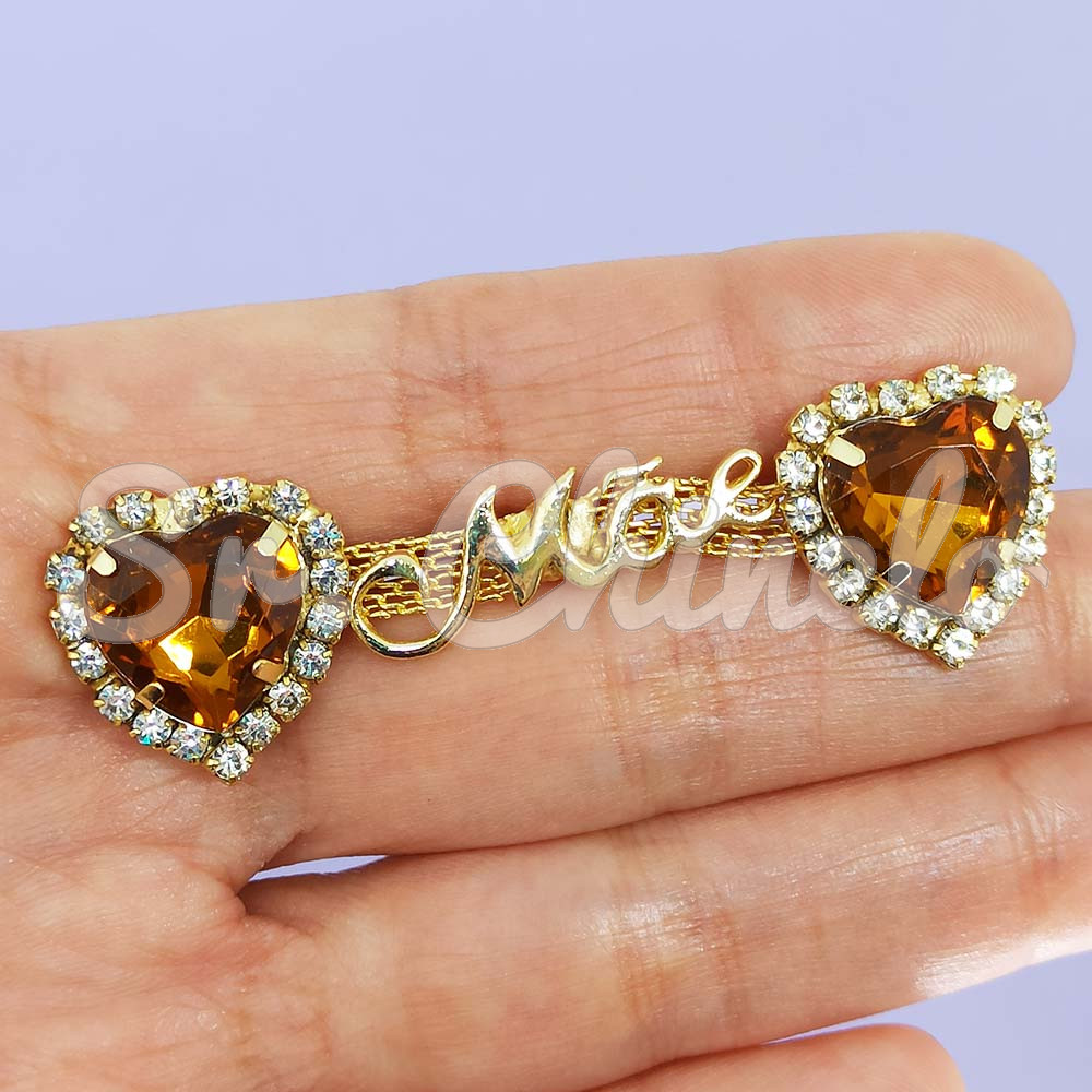 Cabedal Mãe, Coração com Strass, Banhado, Rebite, Marrom
