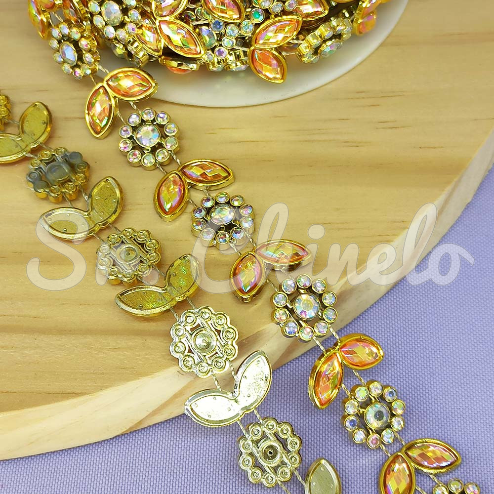 Aljofre de ABS Metalizado, Flor 18mm, Dourado