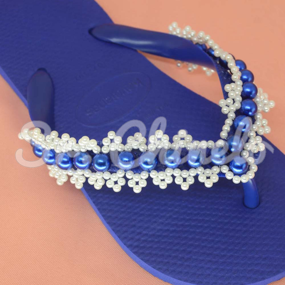 Trama de Pérolas Dália, Azul Royal/Branco