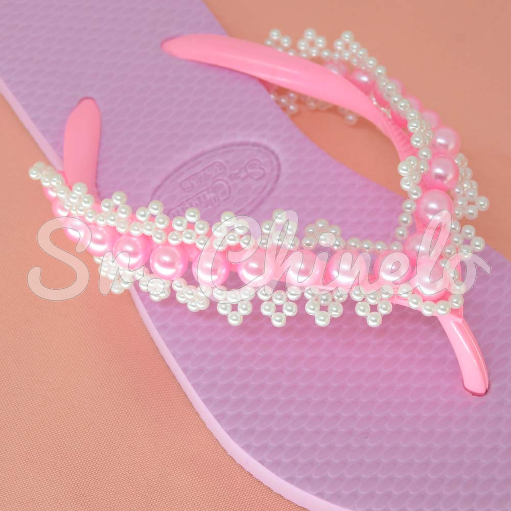 Trama de Pérolas Dália, Rosa/Branco