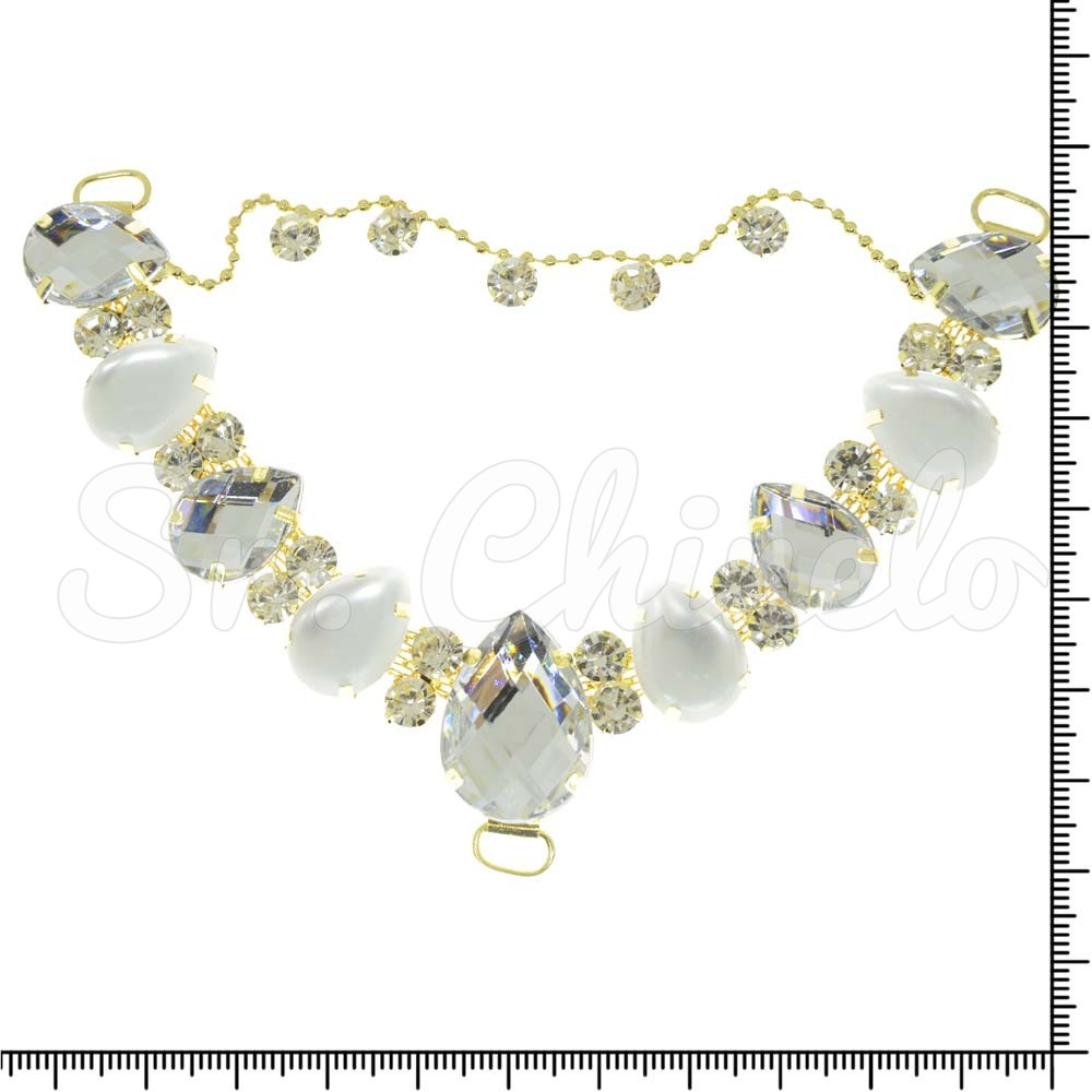 Cabedal Coraline, Passante, Correntinha, Cristal/Branco Jateado