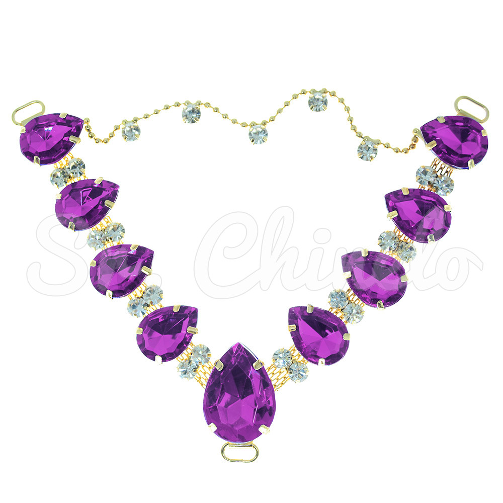 Cabedal Carol, Passante, Correntinha, Roxo/Cristal