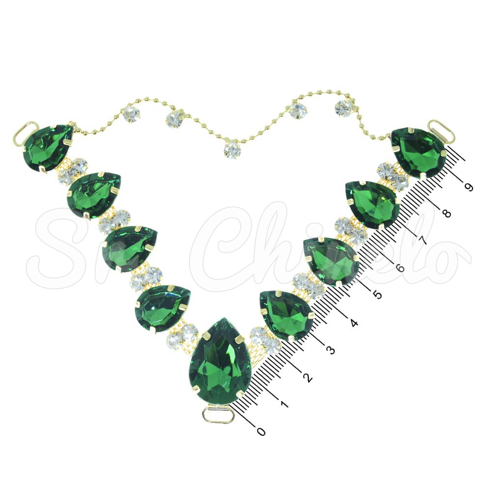 Cabedal Carol, Passante, Correntinha, Verde/Cristal