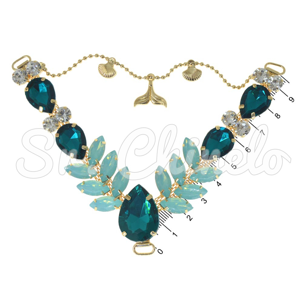 Cabedal Iara, Passante, Correntinha Rabo de Sereia, Verde/Tiffany