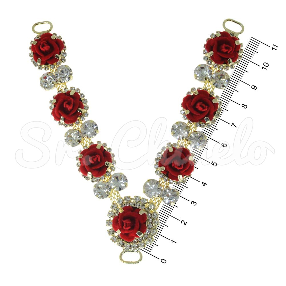 Cabedal Rosali, Passante, Flores de Veludo, Vermelho