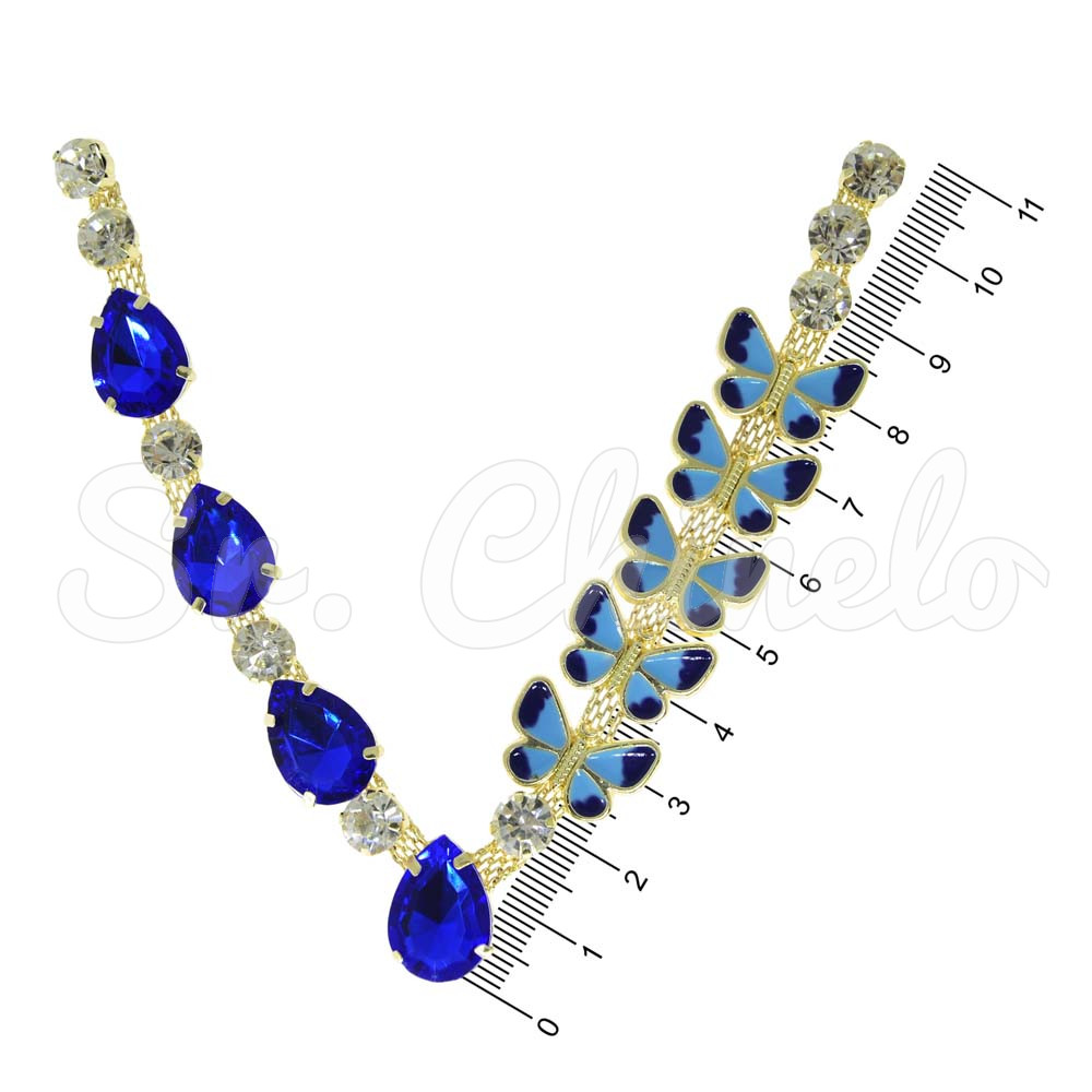Cabedal Lily, Borboletas, Rebite, Azul/Cristal