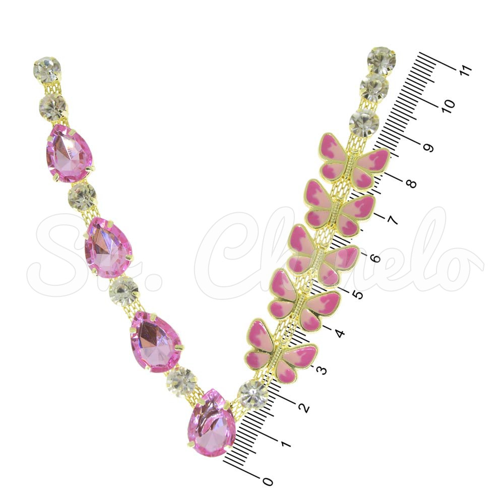 Cabedal Lily, Borboletas, Rebite, Rosa/Cristal