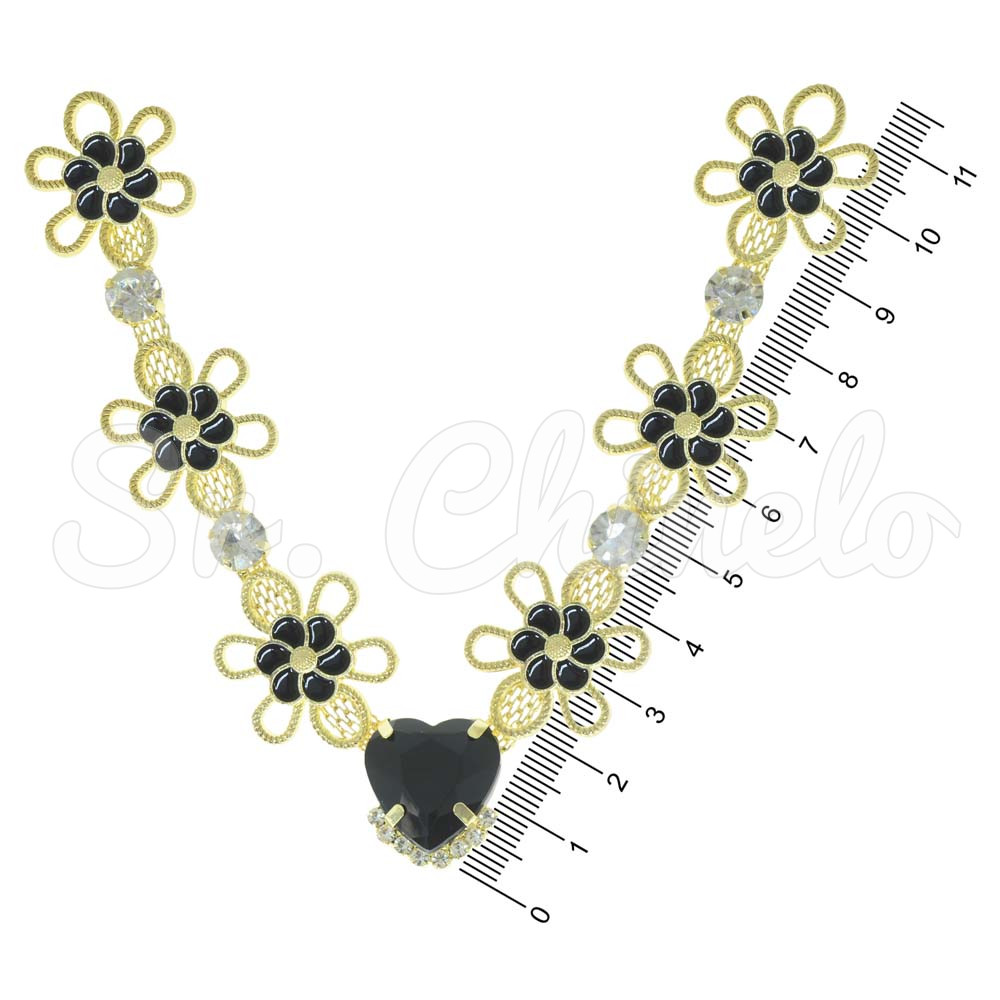 Cabedal Flora, Flores com Resina, Rebite, Preto