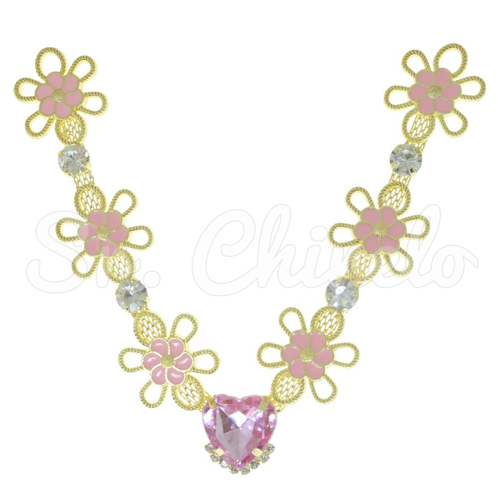 Cabedal Flora, Flores com Resina, Rebite, Rosa Claro