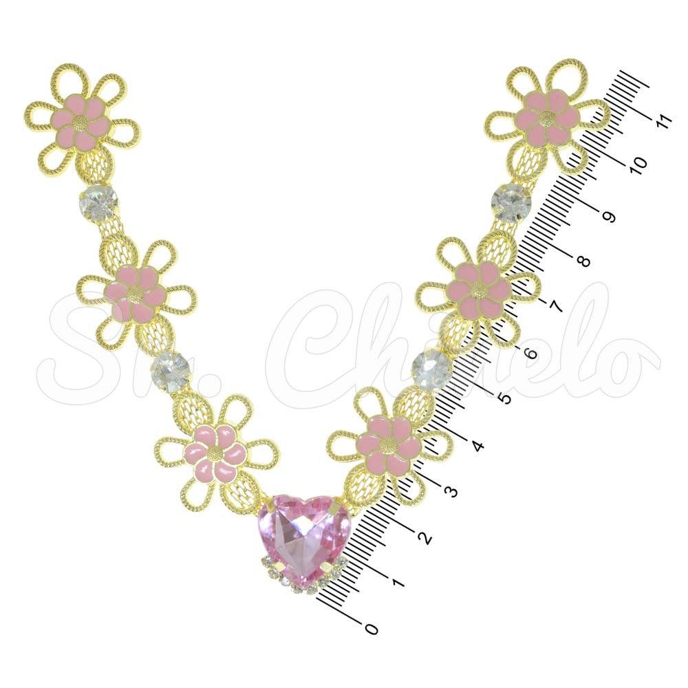 Cabedal Flora, Flores com Resina, Rebite, Rosa Claro