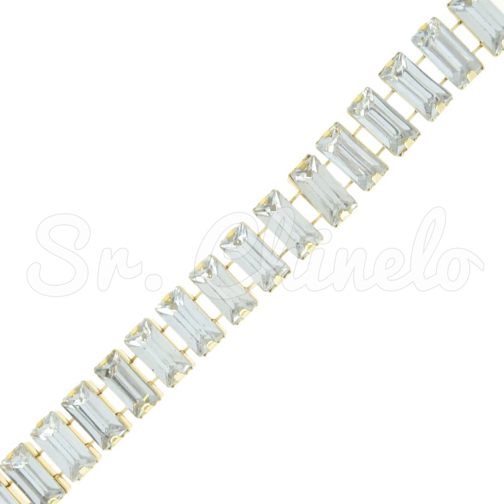 Cabedal em Metro, Retângulos 5mm x 11mm, Ouro, Cristal