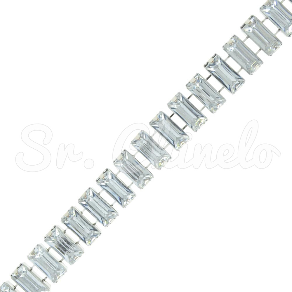Cabedal em Metro, Retângulos 5mm x 11mm, Prata, Cristal