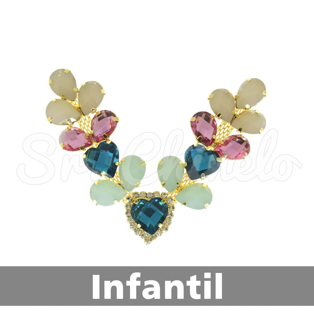 Cabedal Infantil Amanda, Banhado, Rebite, Turquesa/Azul Claro/Rosa/Creme