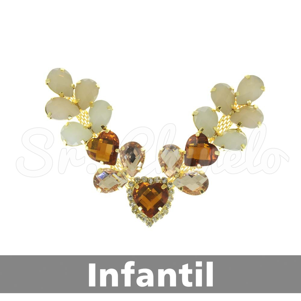 Cabedal Infantil Amanda, Banhado, Rebite, Marrom/Rose Gold