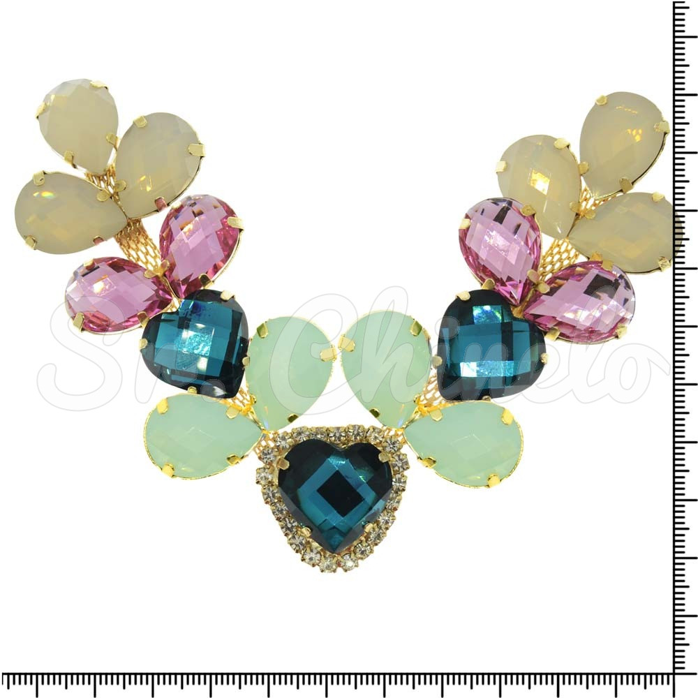 Cabedal Amanda, Banhado, Rebite, Turquesa/Azul Claro/Rosa/Creme