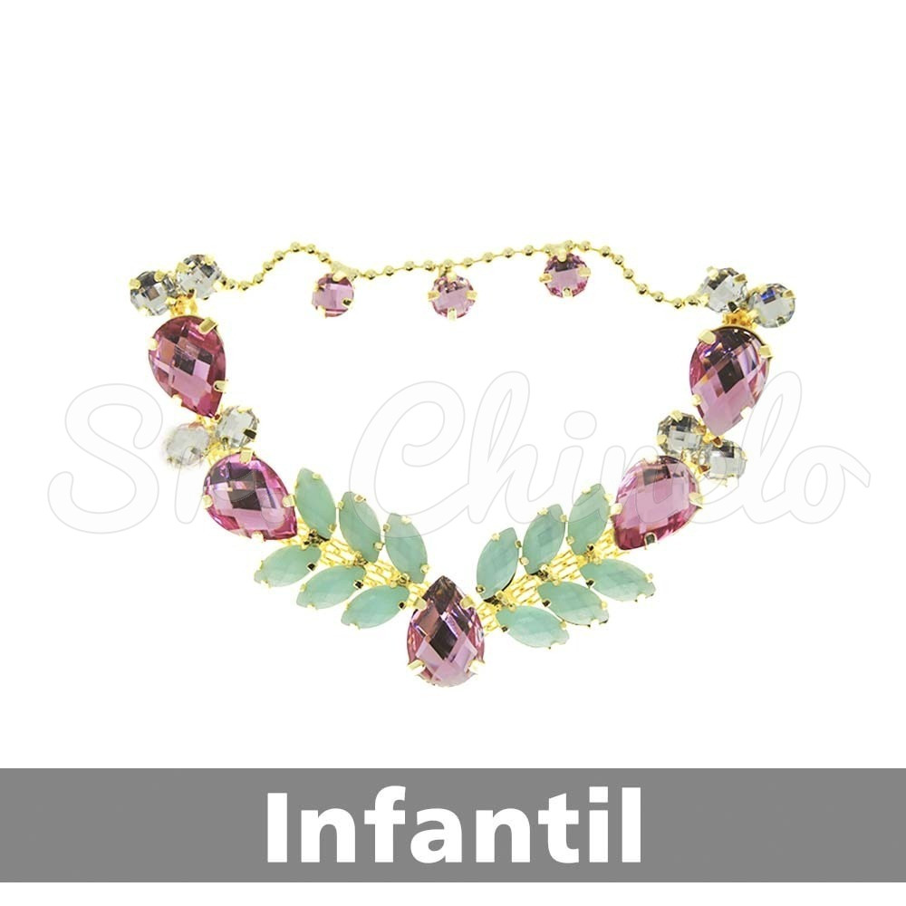 Cabedal Infantil Sirena, Banhado, Rebite, Rosa/Azul Tiffany