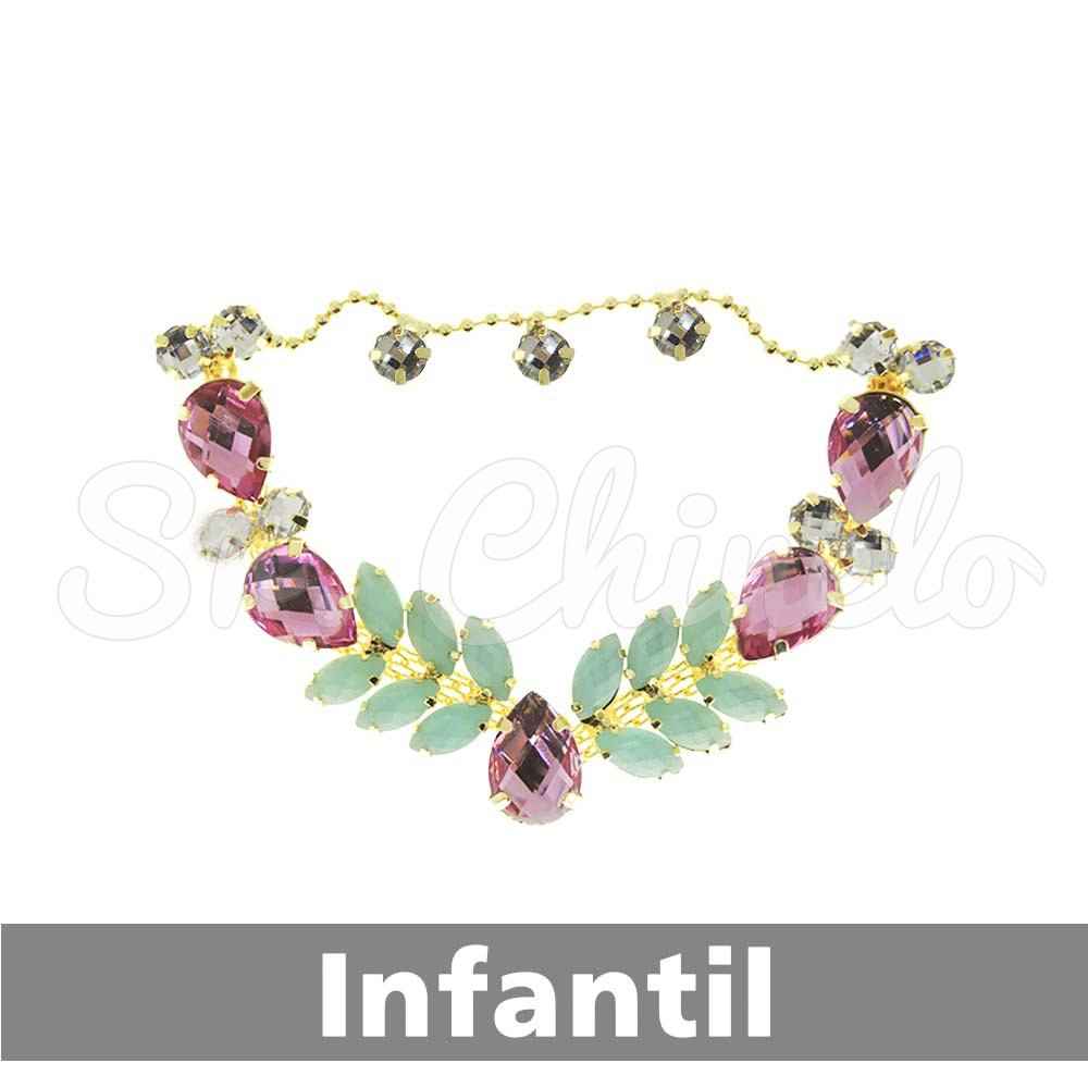 Cabedal Infantil Sirena, Banhado, Rebite, Rosa/Azul Tiffany