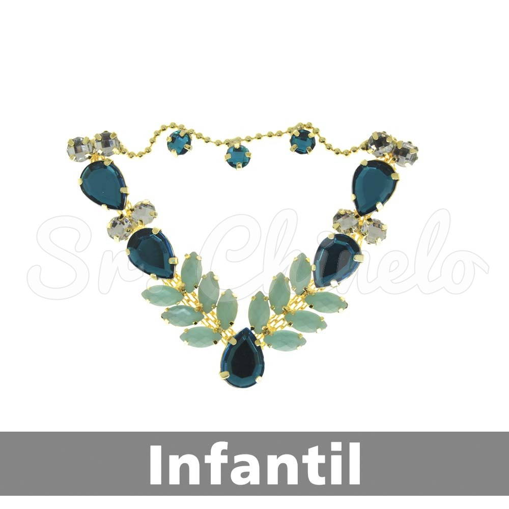 Cabedal Infantil Sirena, Banhado, Rebite, Turquesa/Tiffany Jateado