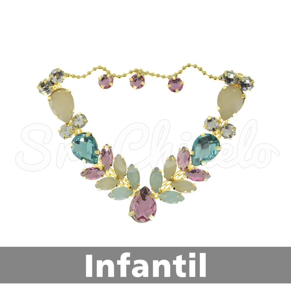 Cabedal Infantil Sirena, Banhado, Rebite, Rosa/Tiffany/Creme