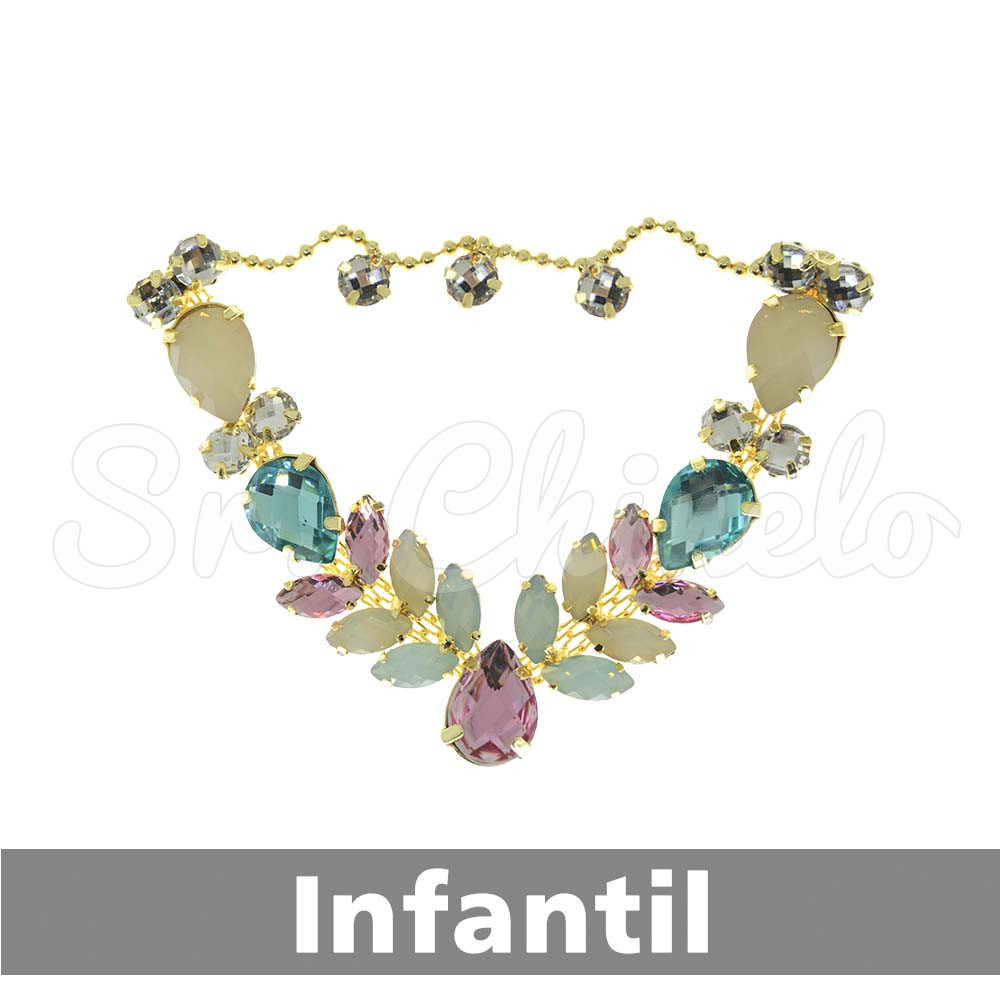 Cabedal Infantil Sirena, Banhado, Rebite, Rosa/Tiffany/Creme