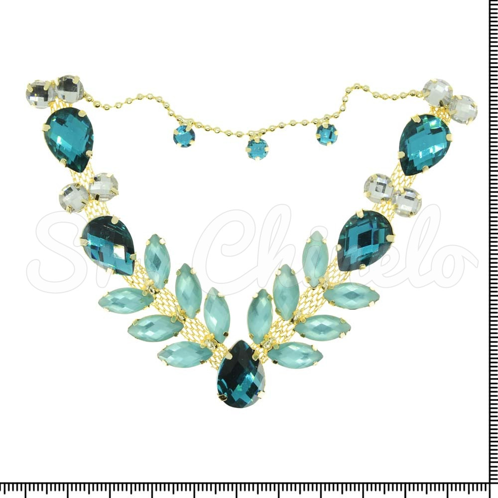 Cabedal Sirena, Banhado, Rebite, Correntinha, Turquesa/Tiffany Jateado