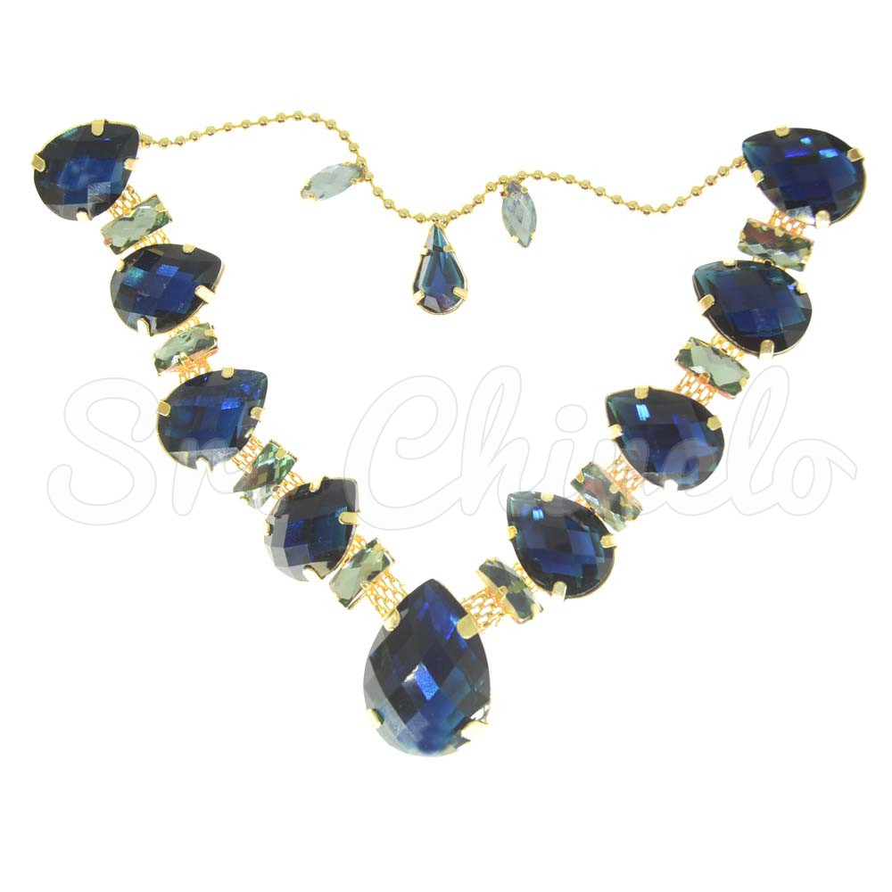 Cabedal Beatriz, Banhado, Rebite, Correntinha, Azul Turquesa/Tiffany