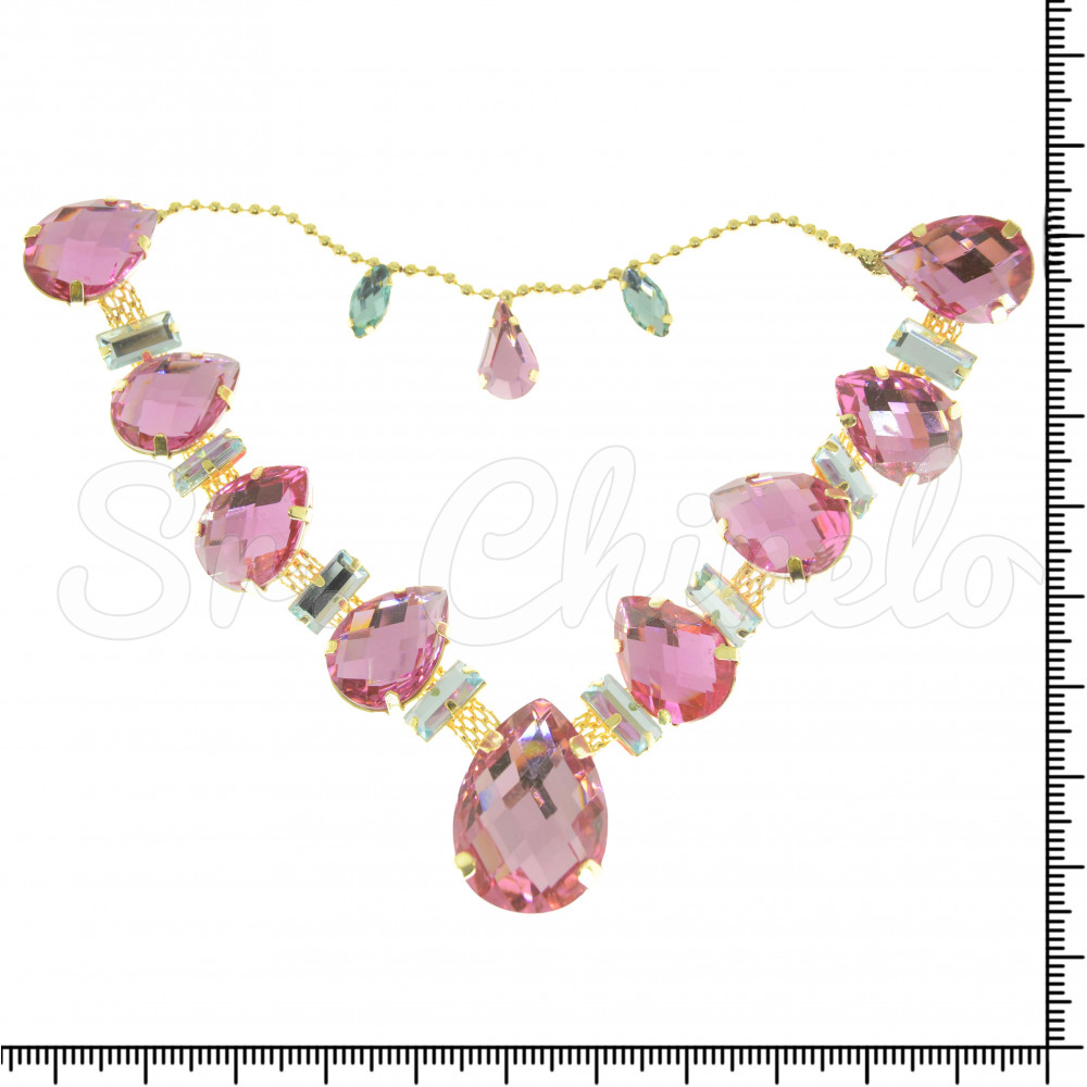 Cabedal Beatriz, Banhado, Rebite, Correntinha, Rosa Claro/Tiffany