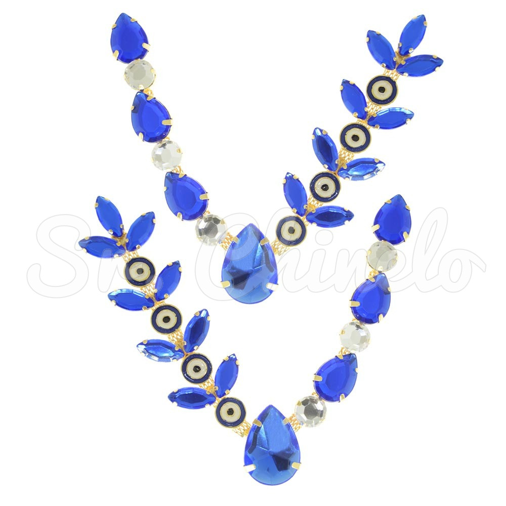 Cabedal Olho Grego, Banhado, Rebite, Azul