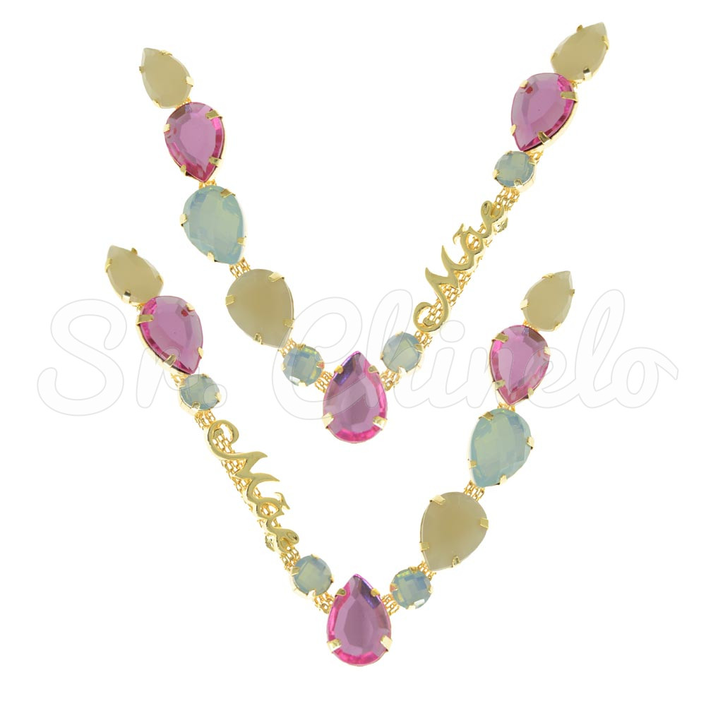 Cabedal Mãe, Gotas, Banhado, Rebite, Rosa Claro/Menta/Nude