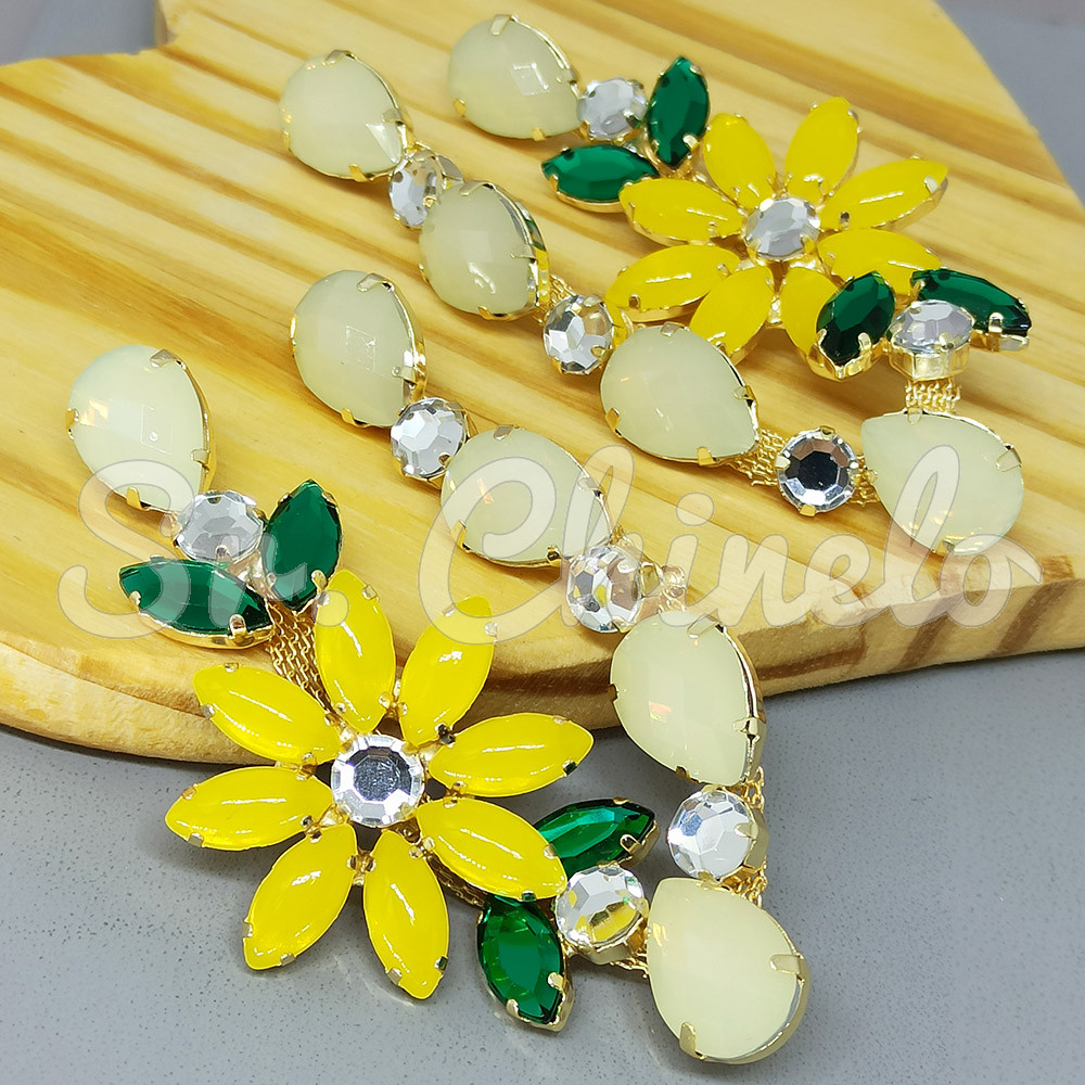 Cabedal Daisy, Banhado, Rebite, Branco Opal/Amarelo Fosco