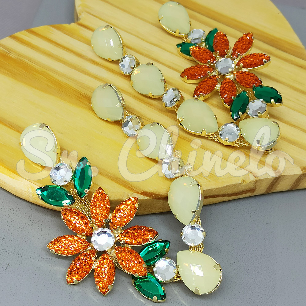 Cabedal Daisy, Pedraria Drusa, Banhado, Rebite, Branco Opal/Laranja