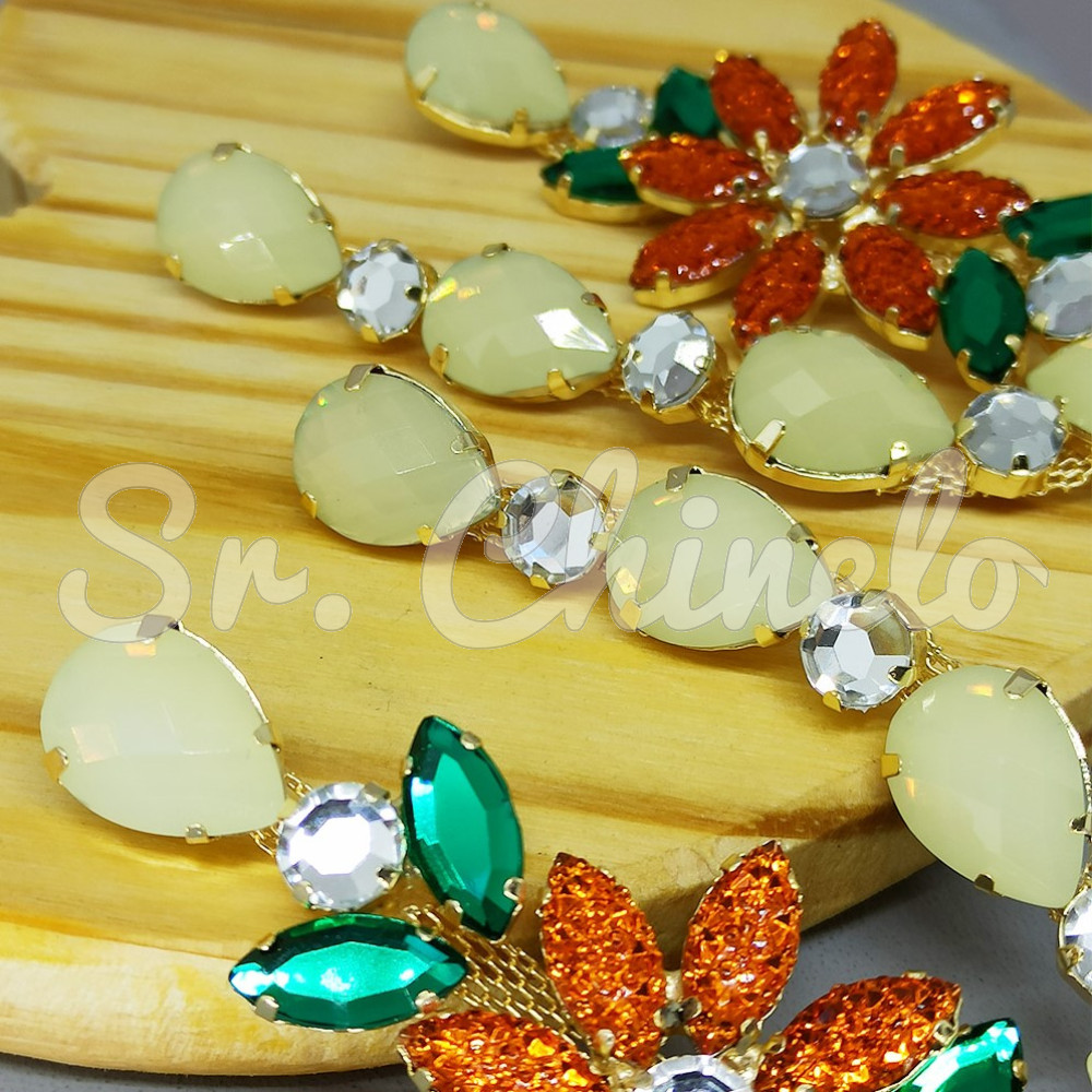 Cabedal Daisy, Pedraria Drusa, Banhado, Rebite, Branco Opal/Laranja