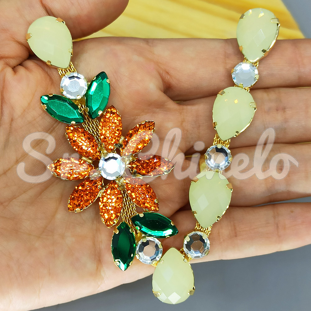 Cabedal Daisy, Pedraria Drusa, Banhado, Rebite, Branco Opal/Laranja