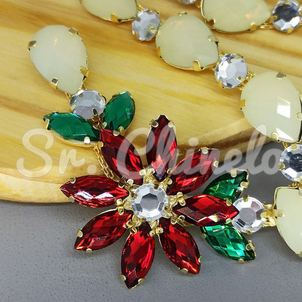 Cabedal Daisy, Banhado, Rebite, Branco Opal/Vermelho