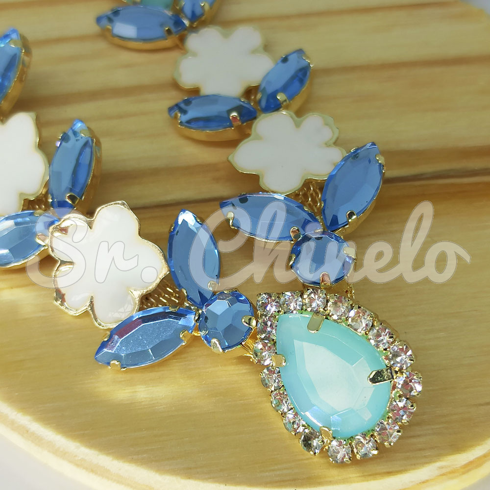 Cabedal Angélica, Banhado, Rebite, Menta/Azul Claro